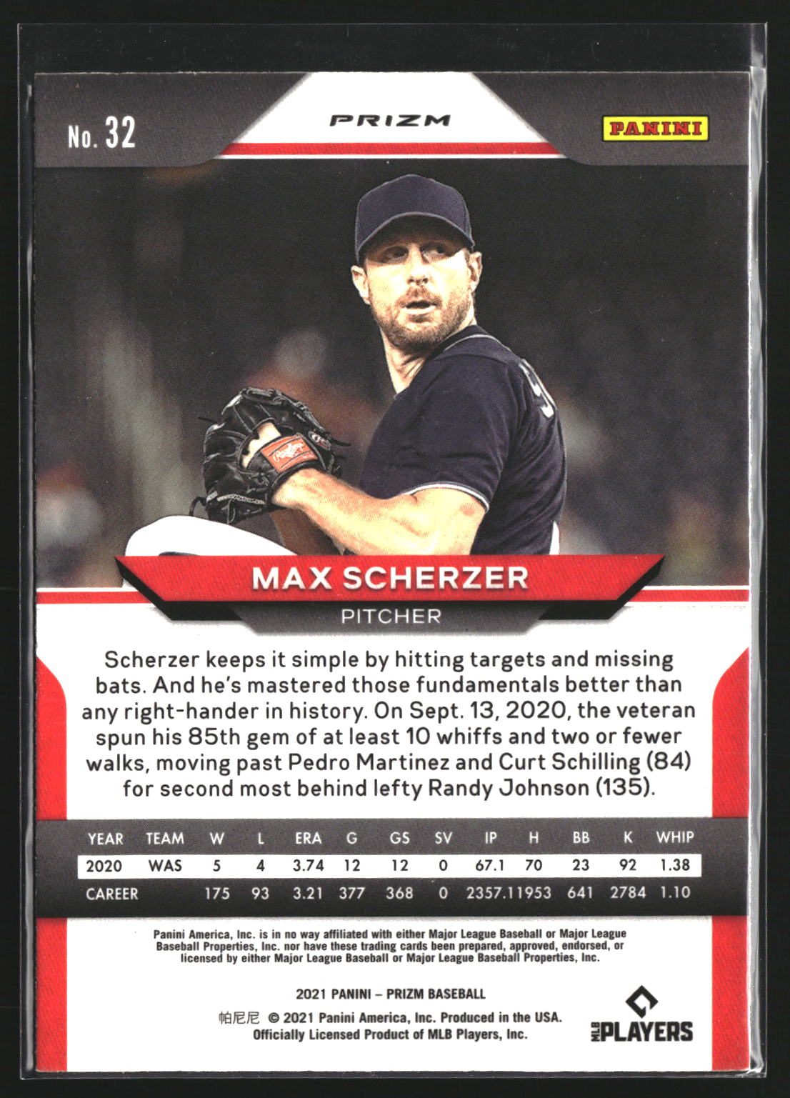 Max Scherzer 2021 Panini Prizm 32 White Wave Prizm Washington Nationals