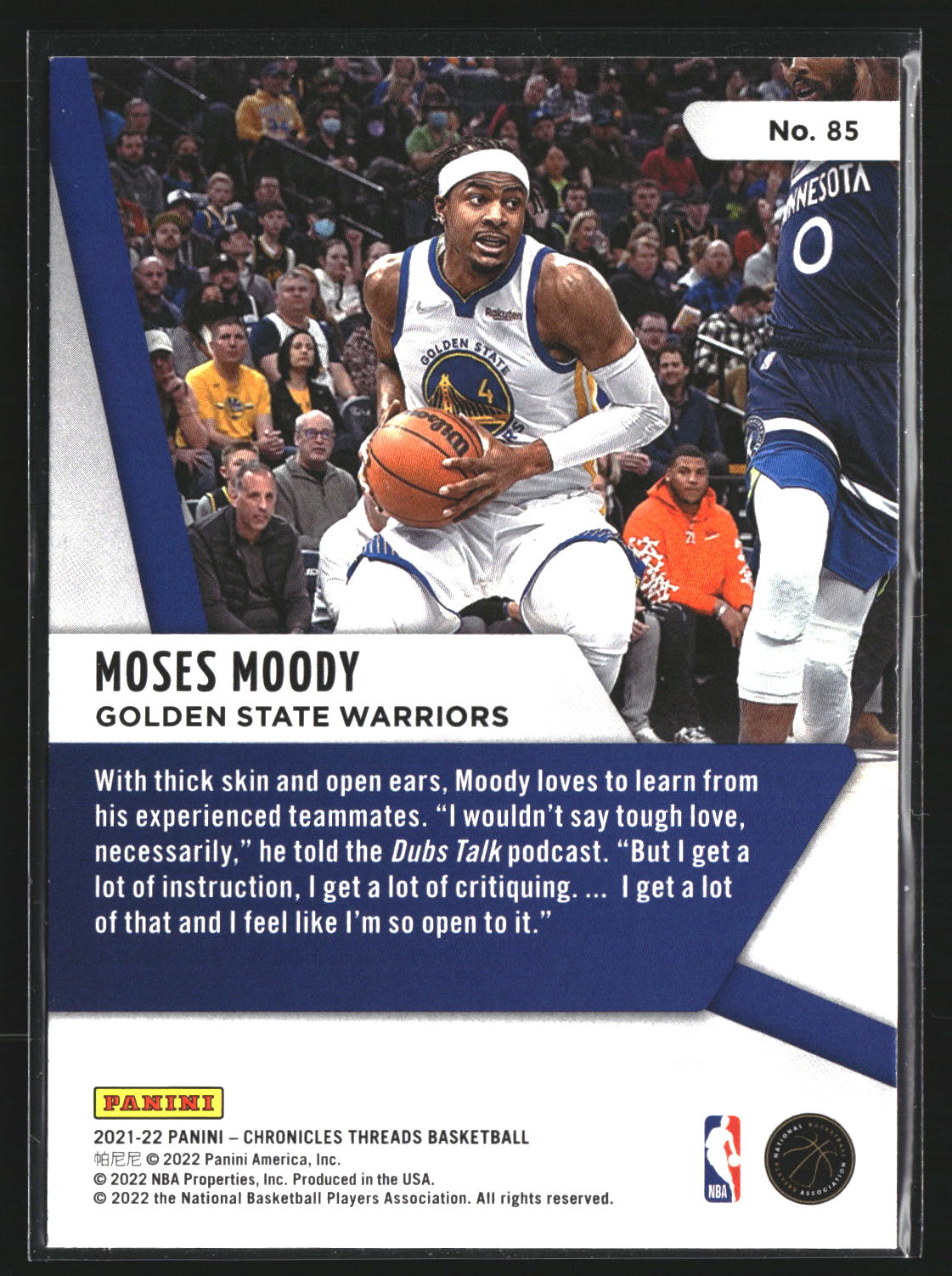 Moses Moody 2021-22 Panini Chronicles 85 RC RC Golden State Warriors