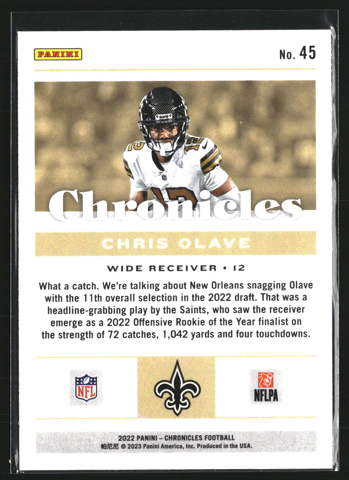 Chris Olave 2022 Panini Chronicles 45 RC RC New Orleans Saints