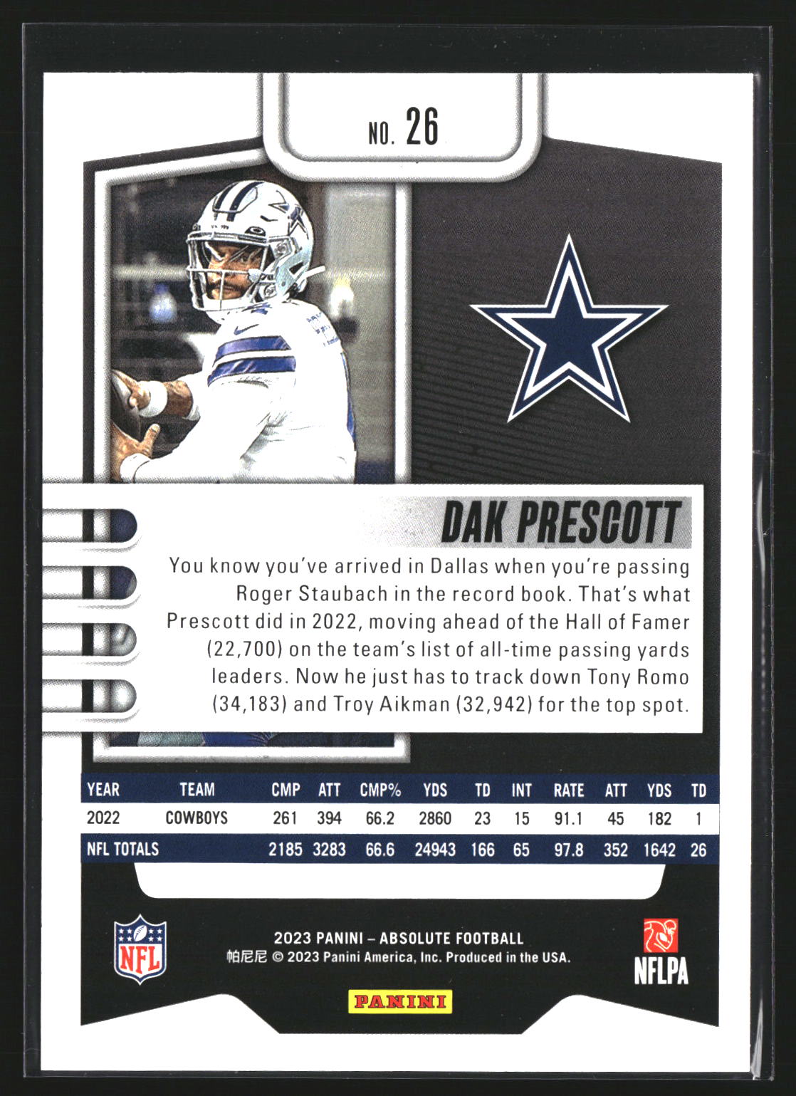 Dak Prescott 2023 Panini Absolute 26 Dallas Cowboys