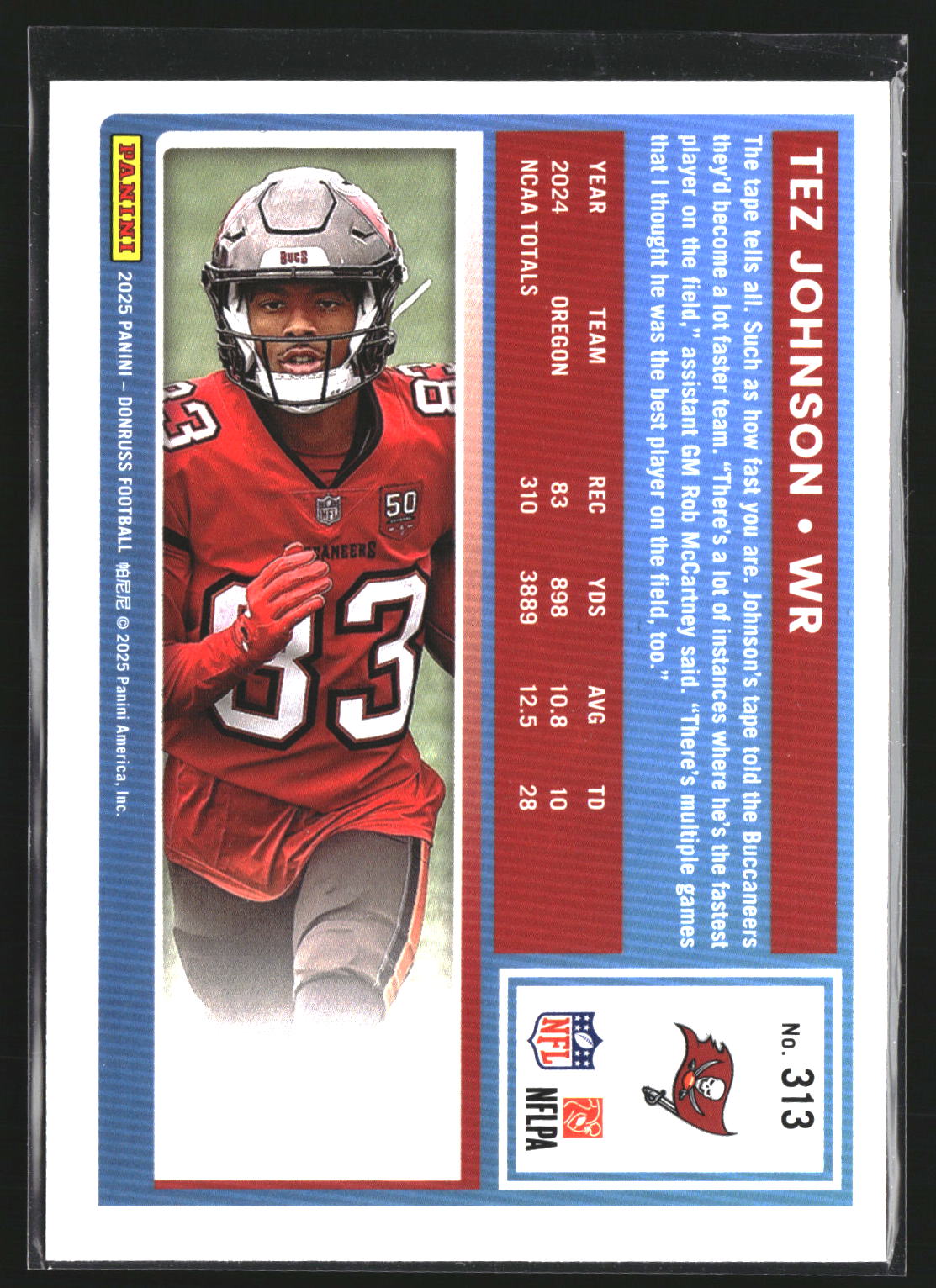 Tez Johnson 2025 Donruss 313 RC RC Tampa Bay Buccaneers