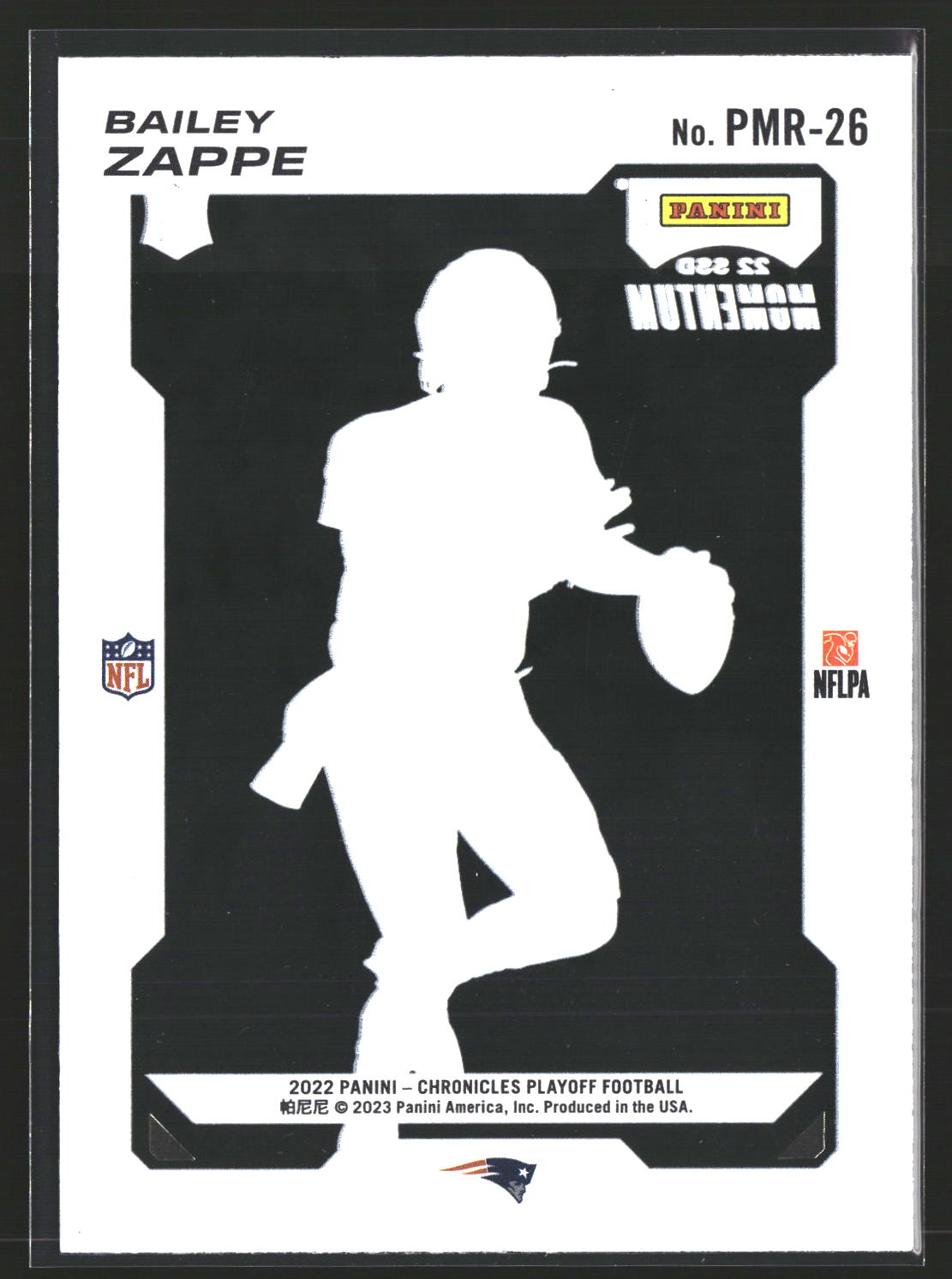 Bailey Zappe 2022 Panini Chronicles PMR-26 Playoff Momentum Rookies Patriots
