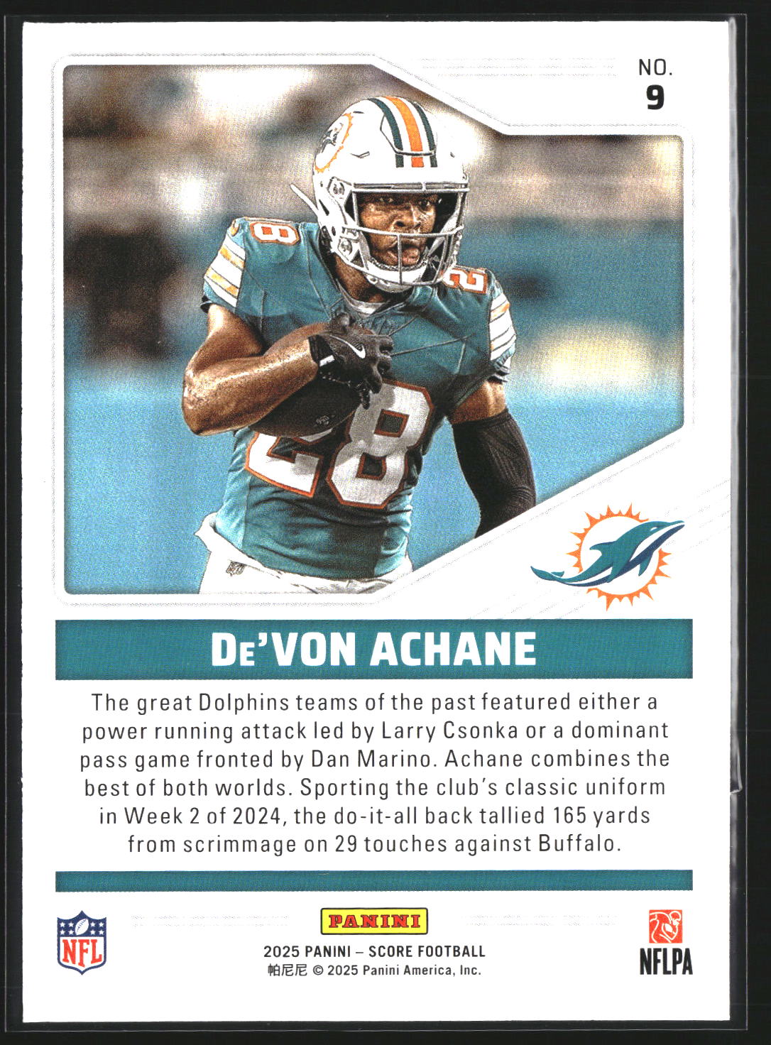 De’Von Achane 2025 Score 9 Throwbacks Miami Dolphins