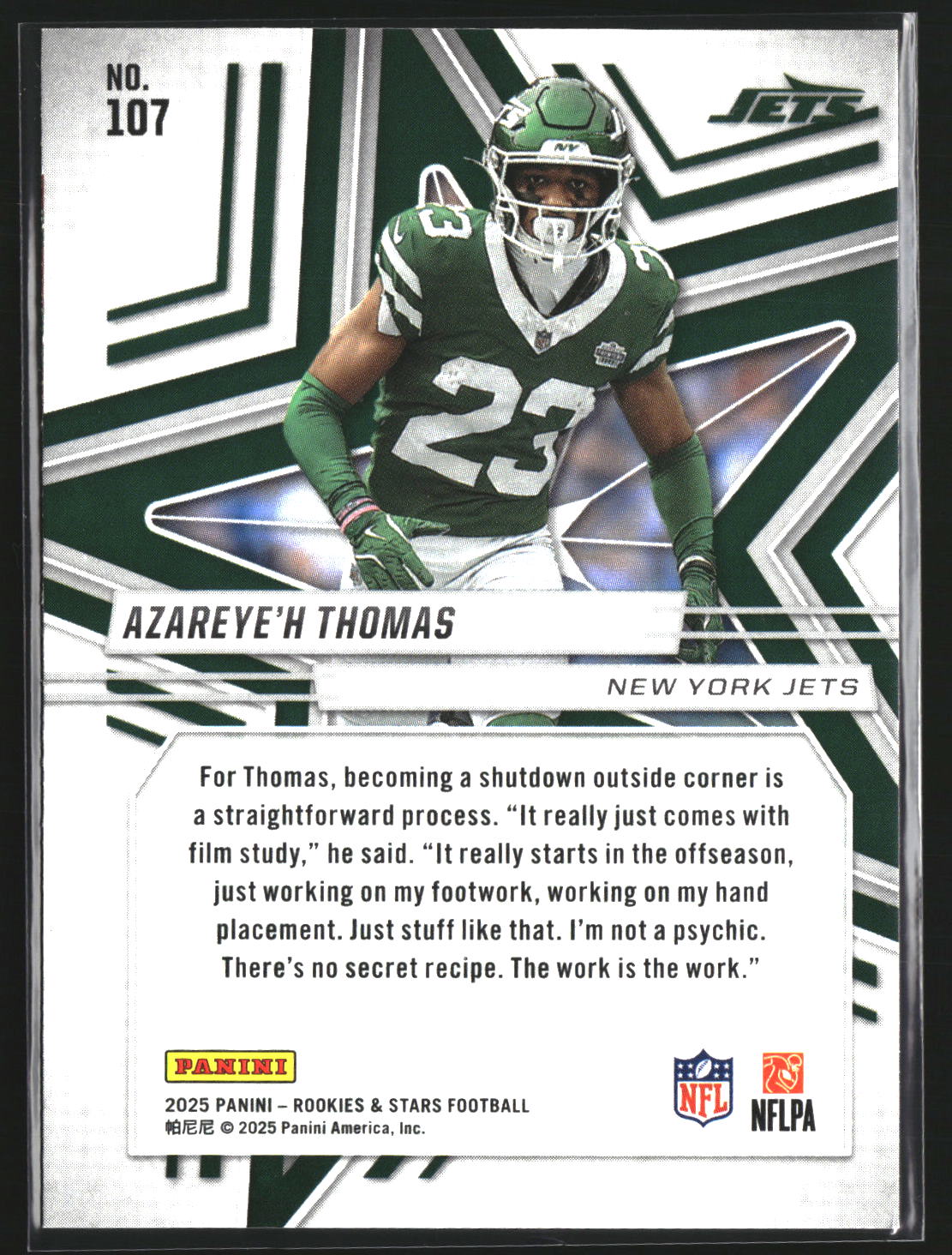 Azareye’h Thomas 2025 Panini Rookies & Stars 107 Red RC RC New York Jets