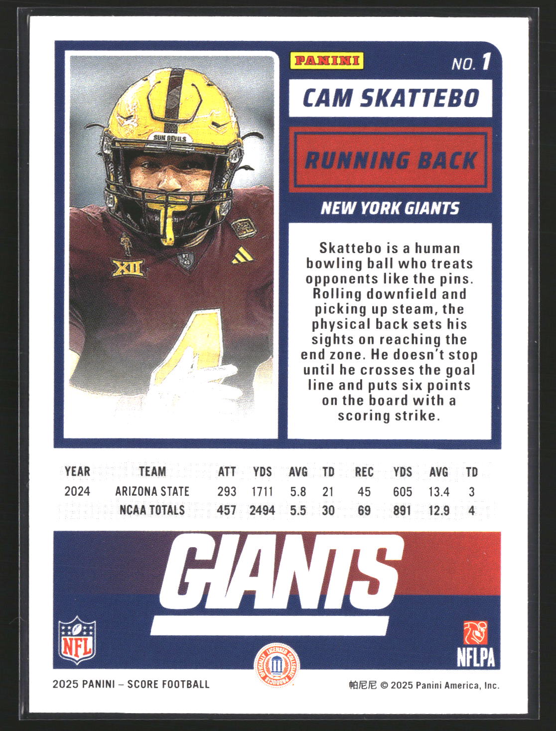 Cam Skattebo 2025 Score-A-Treat 1 New York Giants