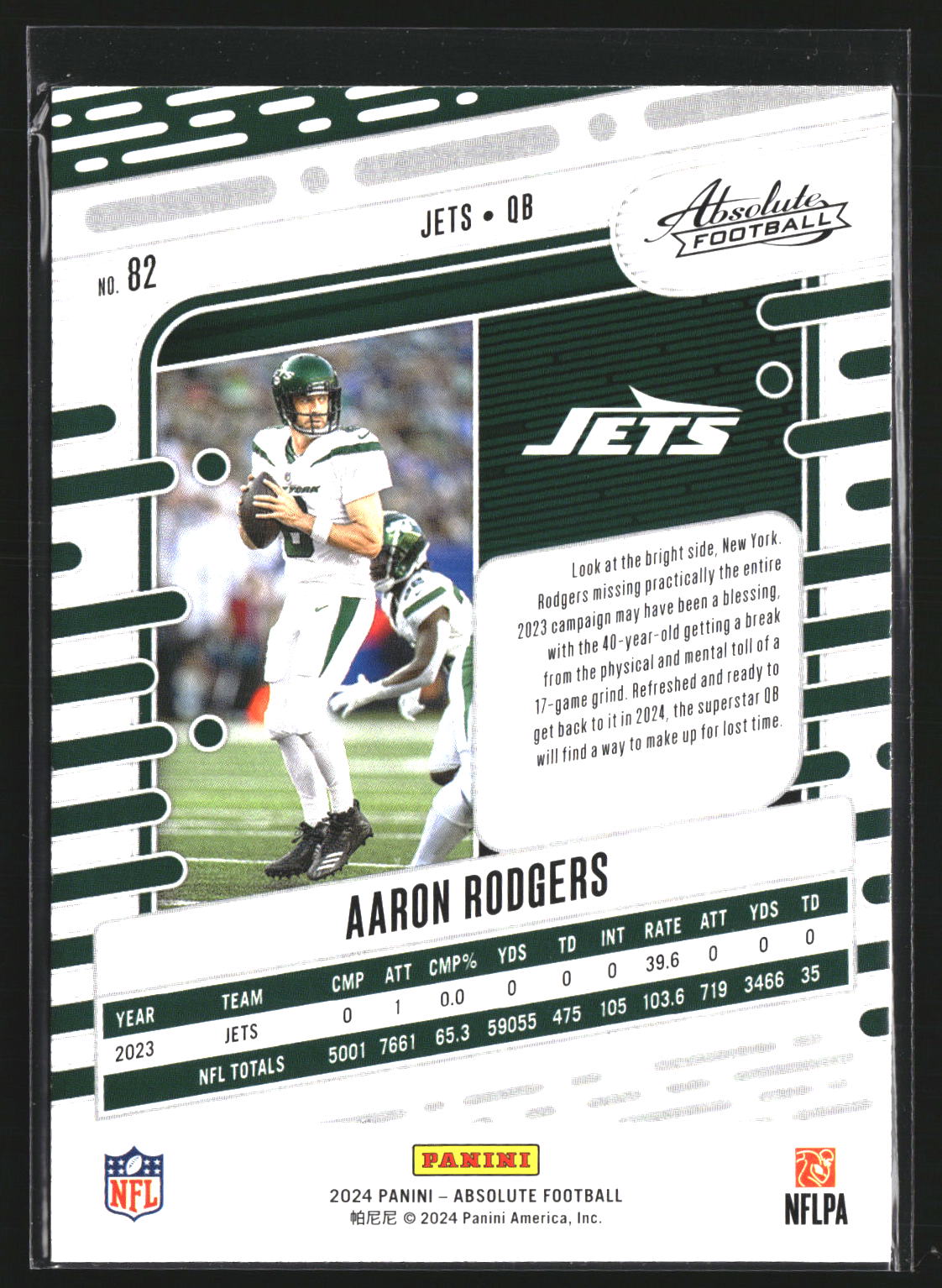 Aaron Rodgers 2024 Panini Absolute 82 Red and Blue New York Jets