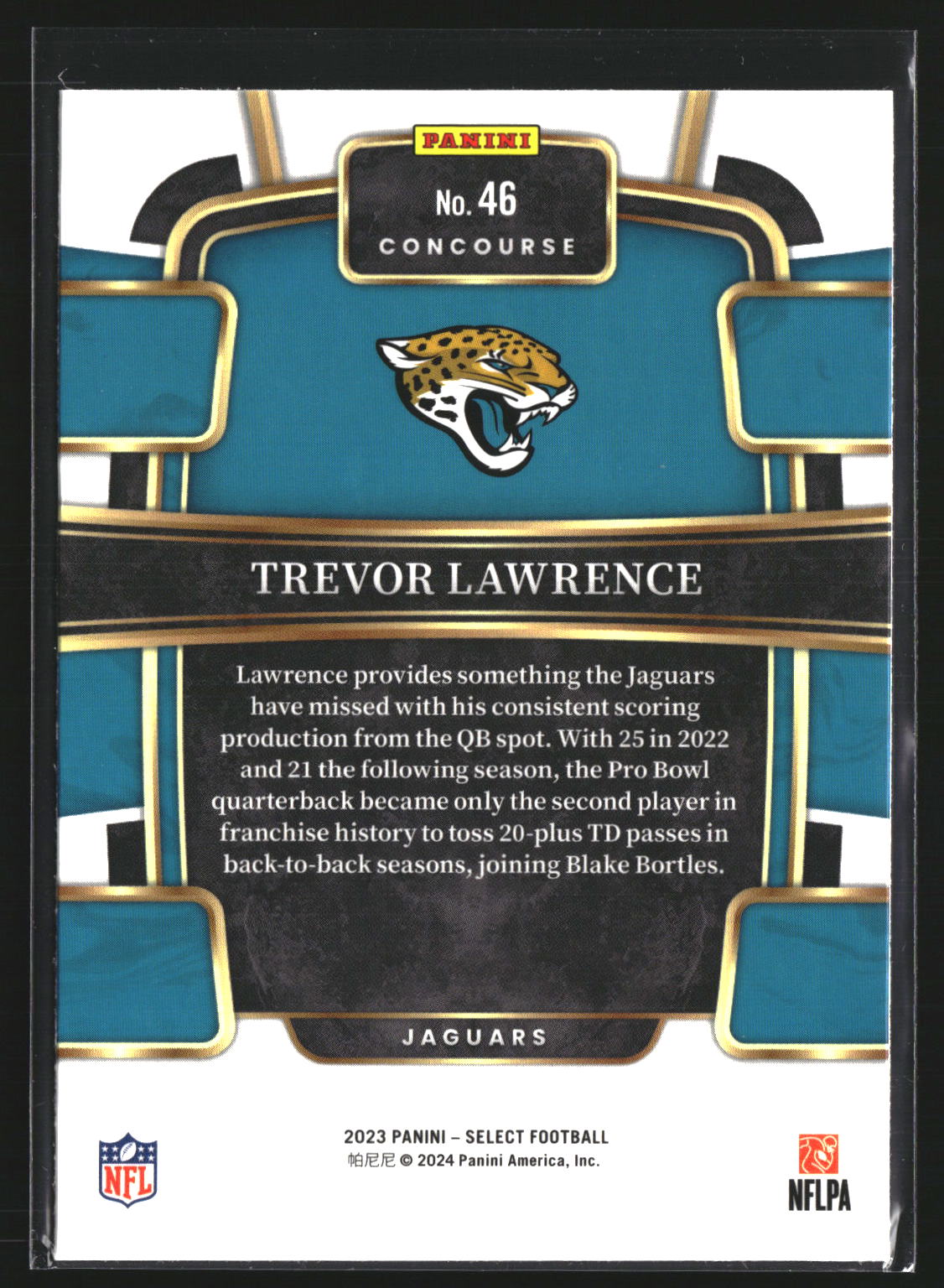 Trevor Lawrence 2023 Panini Select 46 Jacksonville Jaguars
