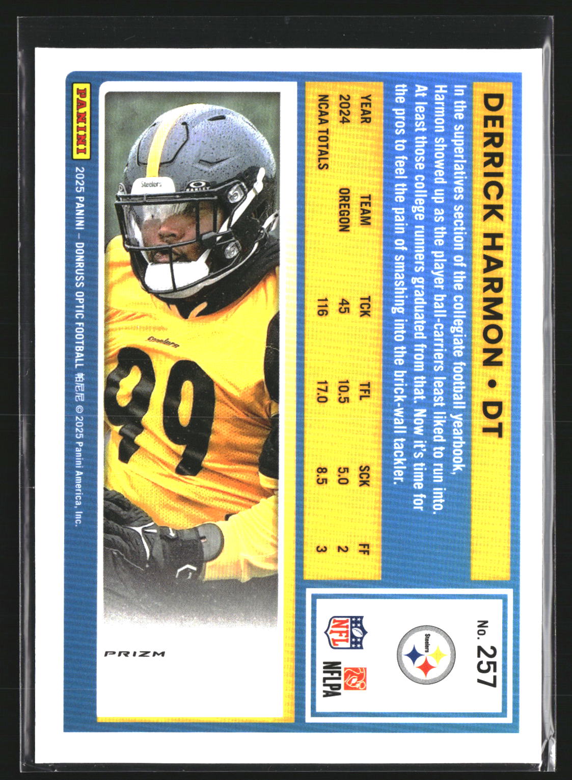Derrick Harmon 2025 Donruss Optic 257 Purple Shock RC RC Pittsburgh Steelers