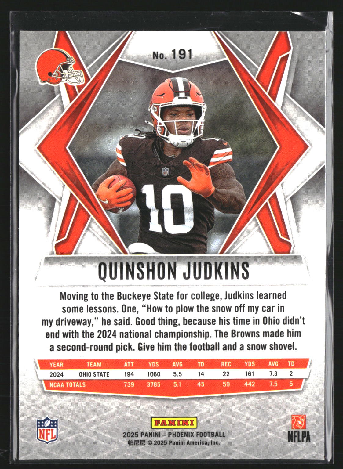 Quinshon Judkins 2025 Panini Phoenix 191 RC RC Cleveland Browns