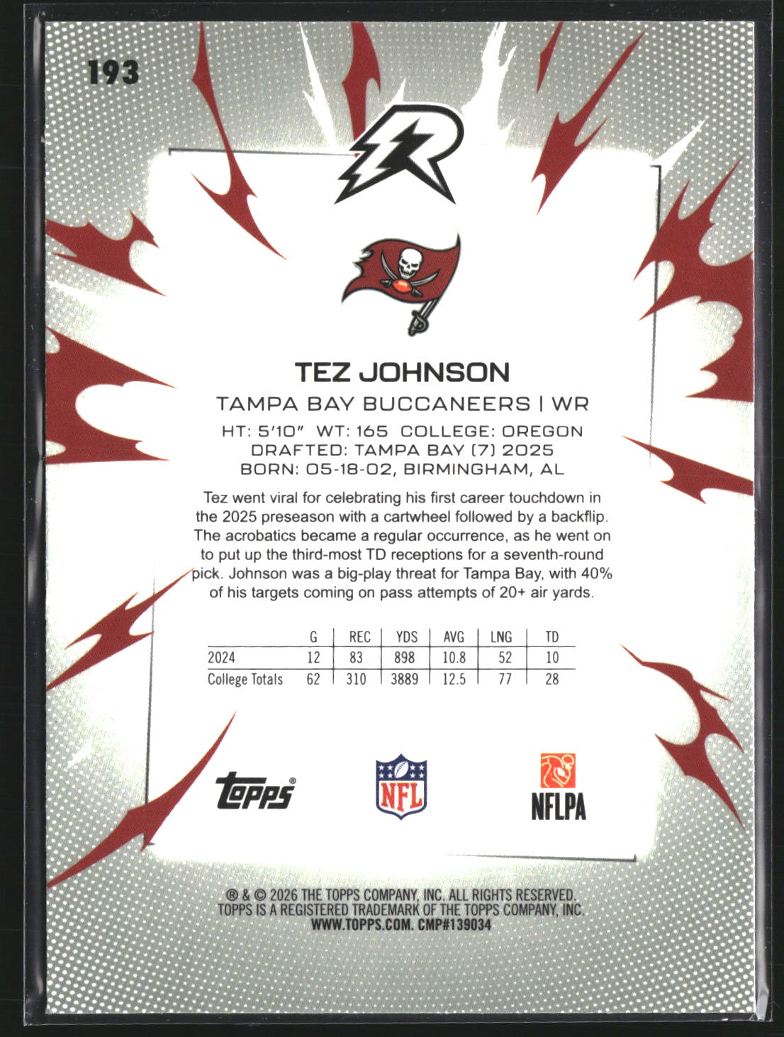 Tez Johnson 2025 Topps Resurgence 193 RC RC Tampa Bay Buccaneers