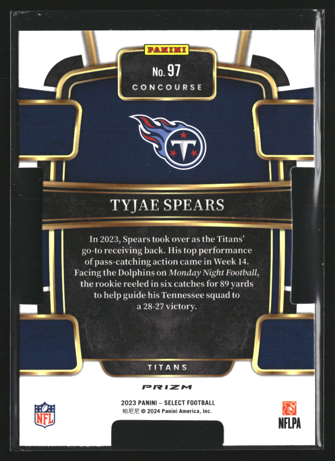 Tyjae Spears 2023 Panini Select 97 Red and Blue Prizms Die Cuts RC Titans