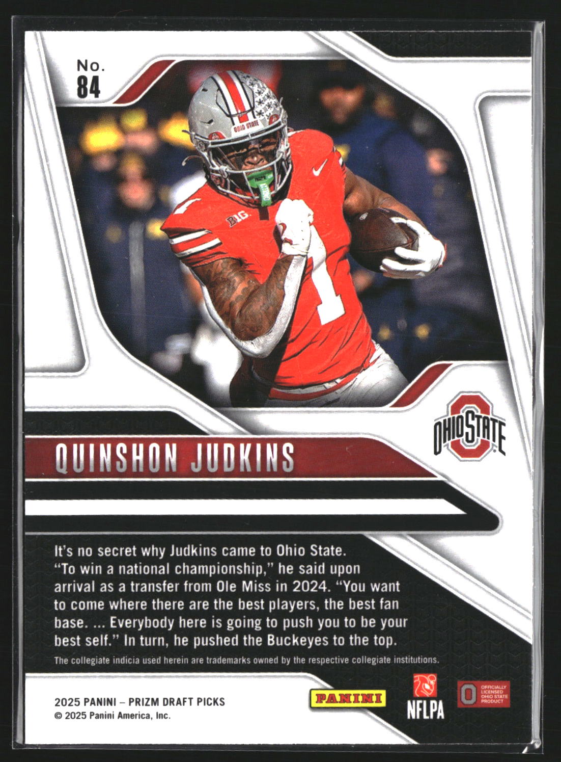 Quinshon Judkins 2025 Panini Prizm Draft Picks 84 Ohio State Buckeyes