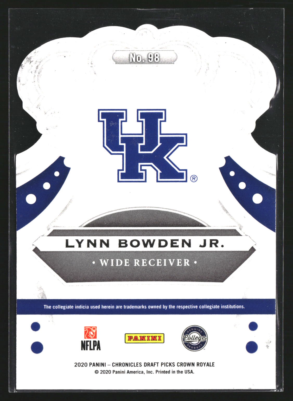 Lynn Bowden Jr. 2020 Panini Chronicles Draft Picks 98 Crown Royale Wildcats