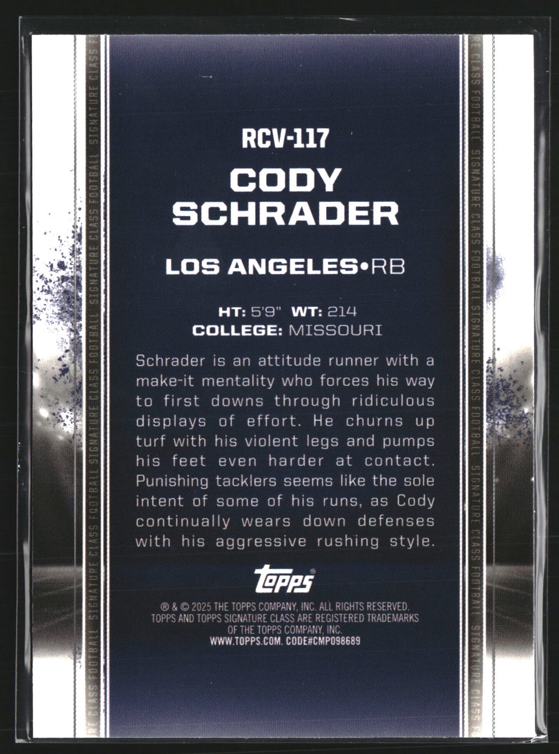 Cody Schrader 2024 Topps Sign Class RCV-117 Base Rookies Chrome Variation Rams