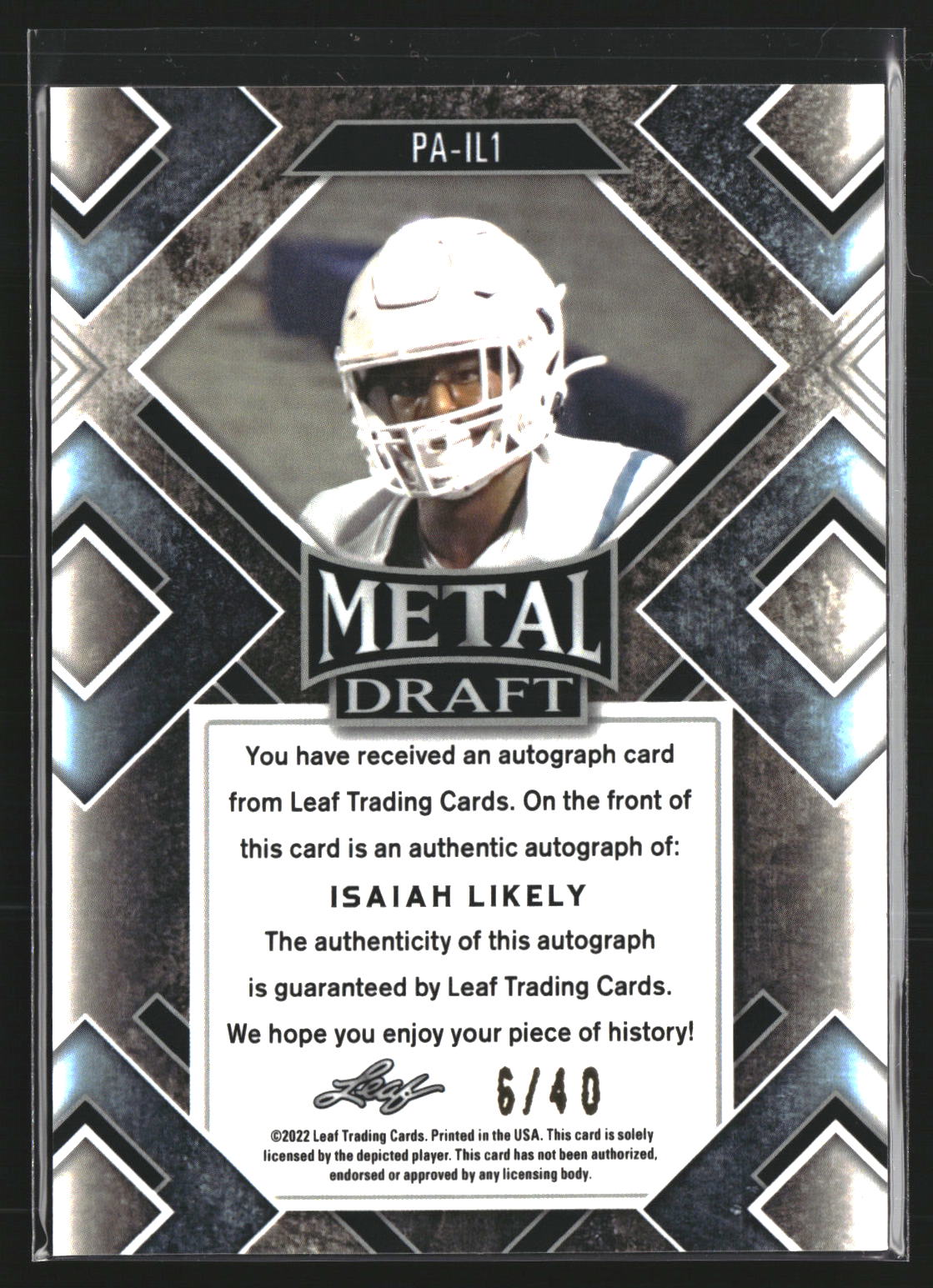Isaiah Likely 2022 Leaf Metal PA-IL1 Portrait Auto Prismatic Silver SN AU