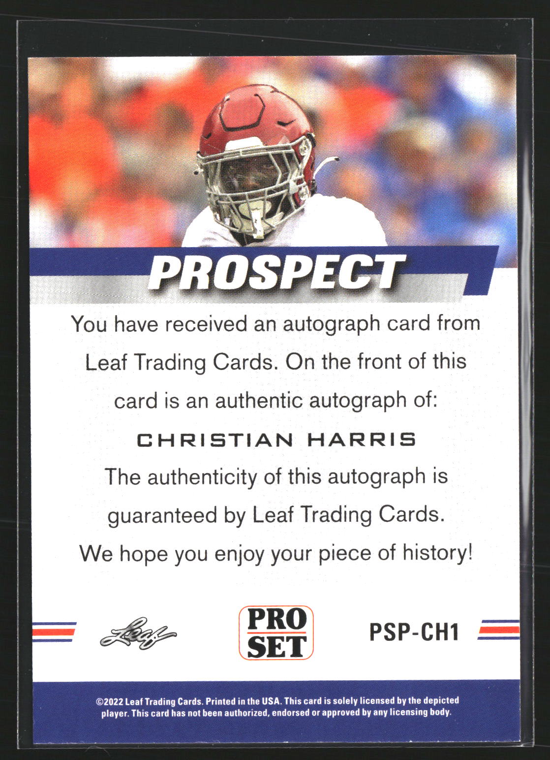 Christian Harris 2022 Pro Set Draft PSA-CH1 Autographs AU Alabama Crimson Tide