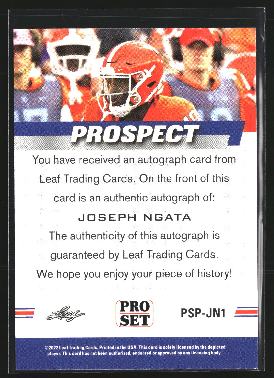 Joseph Ngata 2022 Pro Set Sports PSP-JN1 Prospect Autographs AU Clemson Tigers