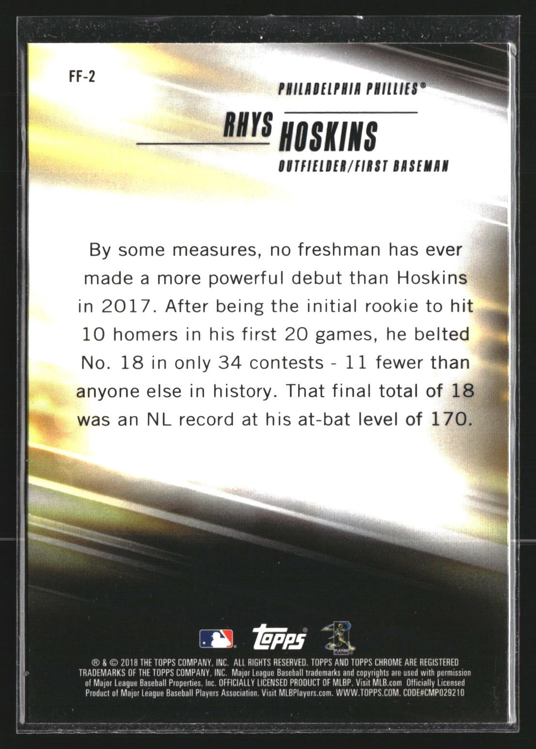 Rhys Hoskins 2018 Topps Chrome FF-2 Freshman Flash Philadelphia Phillies