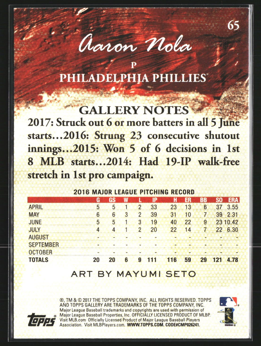 Aaron Nola 2017 Topps Gallery 65 Philadelphia Phillies