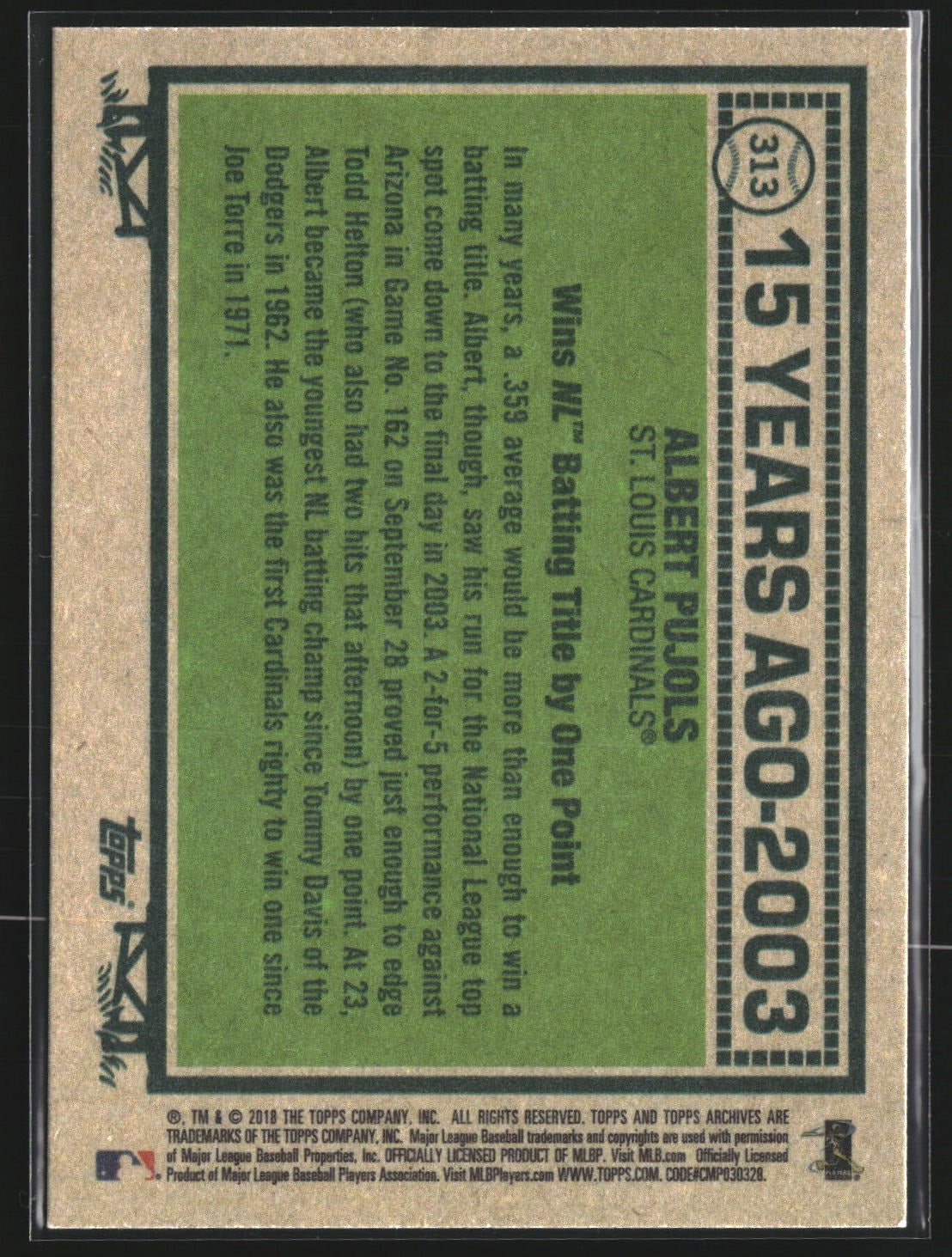 Albert Pujols 2018 Topps Archives 313 St. Louis Cardinals