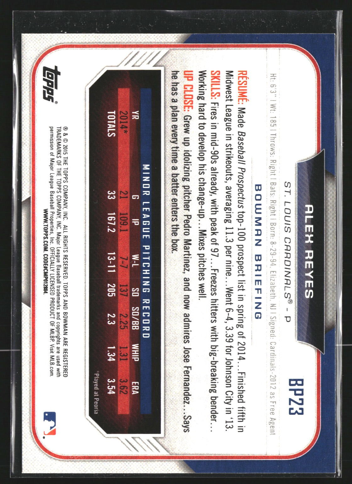 Alex Reyes 2015 Bowman BP23 Prospects St. Louis Cardinals