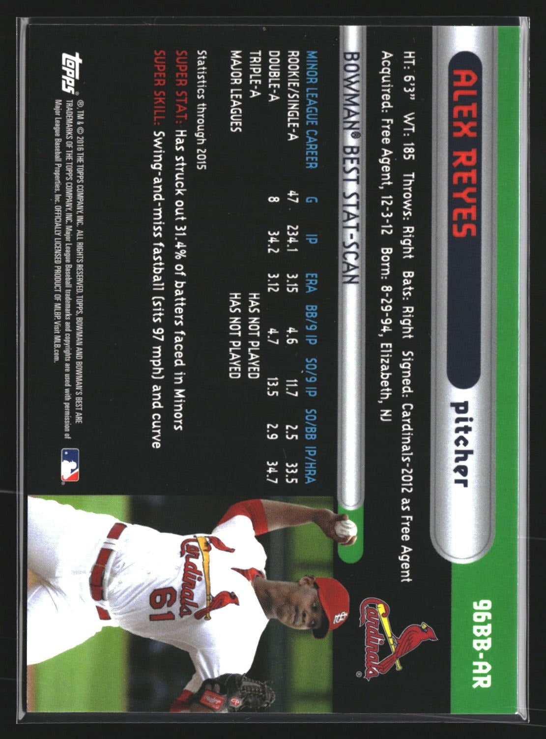 Alex Reyes 2016 Bowman's Best 96BB-AR 1996 Bowman's Best St. Louis Cardinals