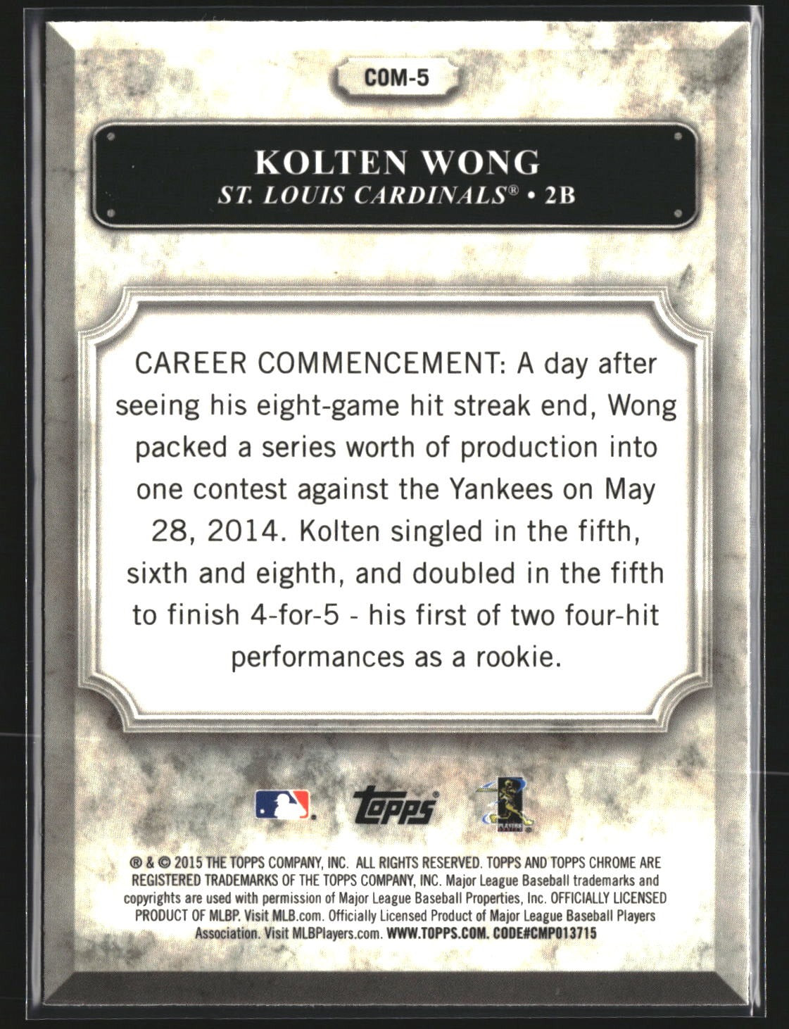 Kolten Wong 2015 Topps Chrome COM-5 Chrome Commencements St. Louis Cardinals