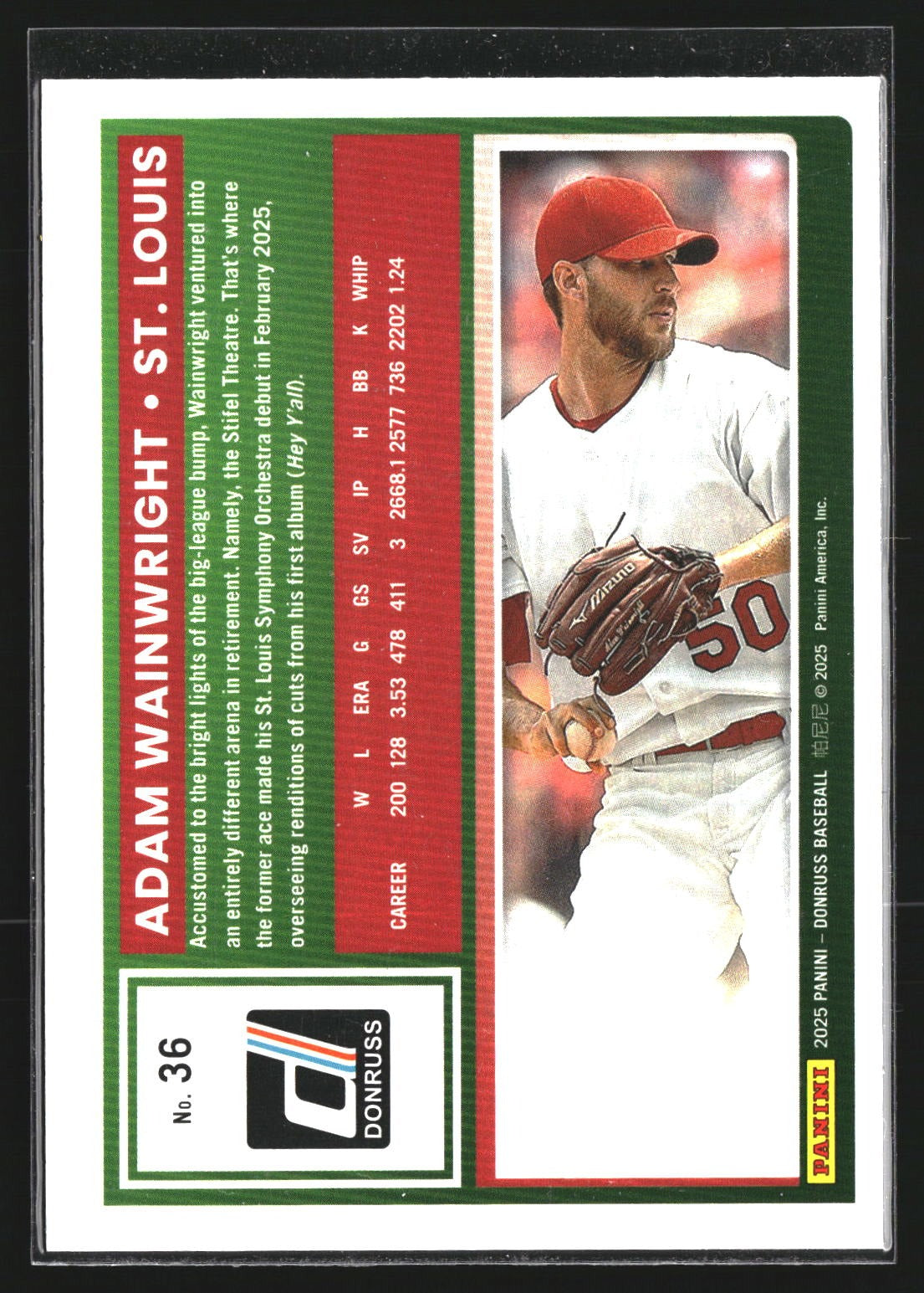Adam Wainwright 2025 Donruss 36 Red and Blue St. Louis Cardinals