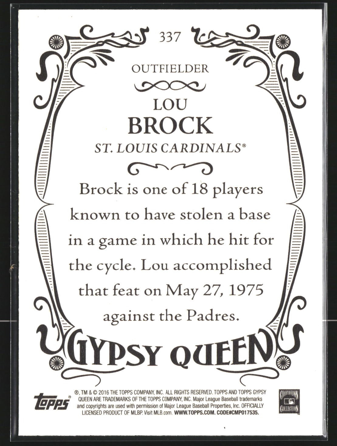 Lou Brock 2016 Topps Gypsy Queen 337 St. Louis Cardinals