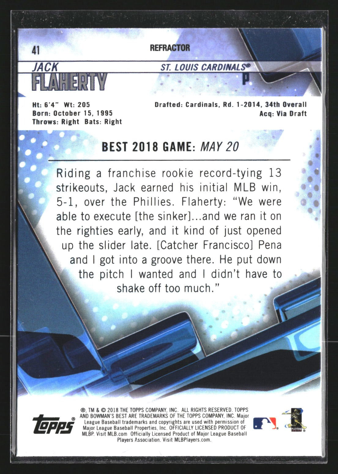Jack Flaherty 2018 Bowman's Best 41 Refractor RC RC St. Louis Cardinals
