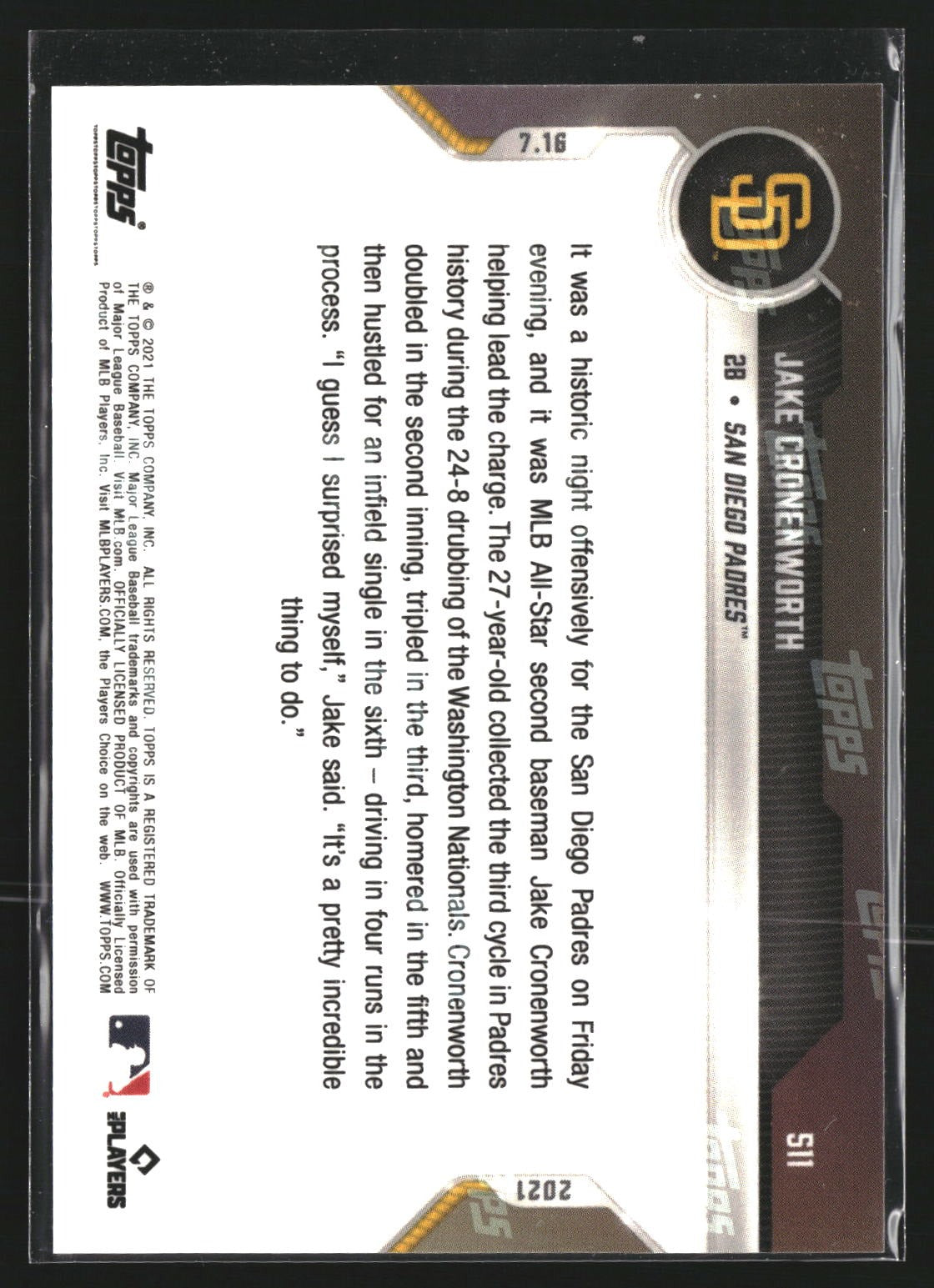 Jake Cronenworth 2021 Topps Now 511 San Diego Padres