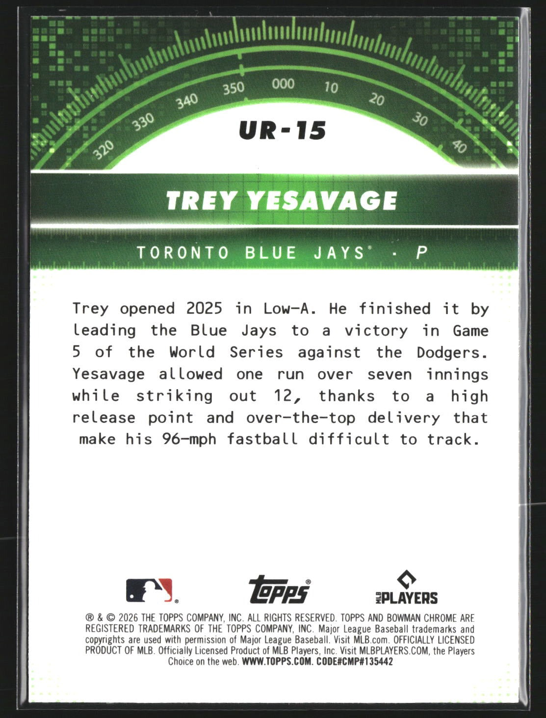 Trey Yesavage 2026 Bowman UR-15 Under the Radar Toronto Blue Jays