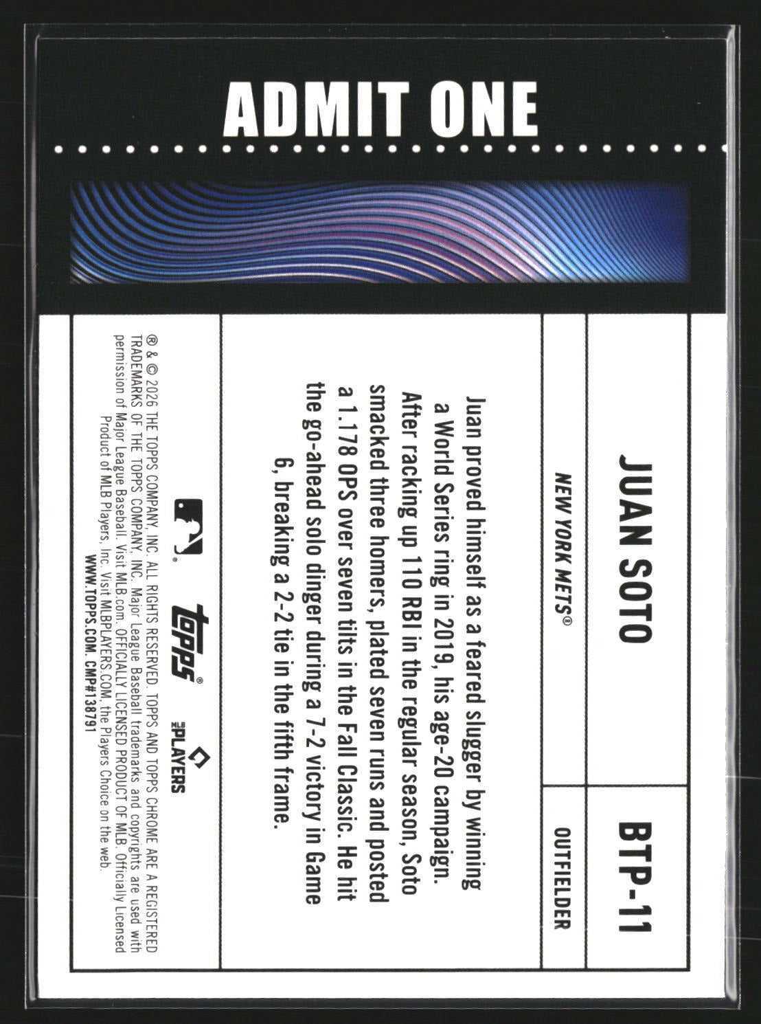 Juan Soto 2026 Topps BTP-11 Big Ticket Players New York Mets