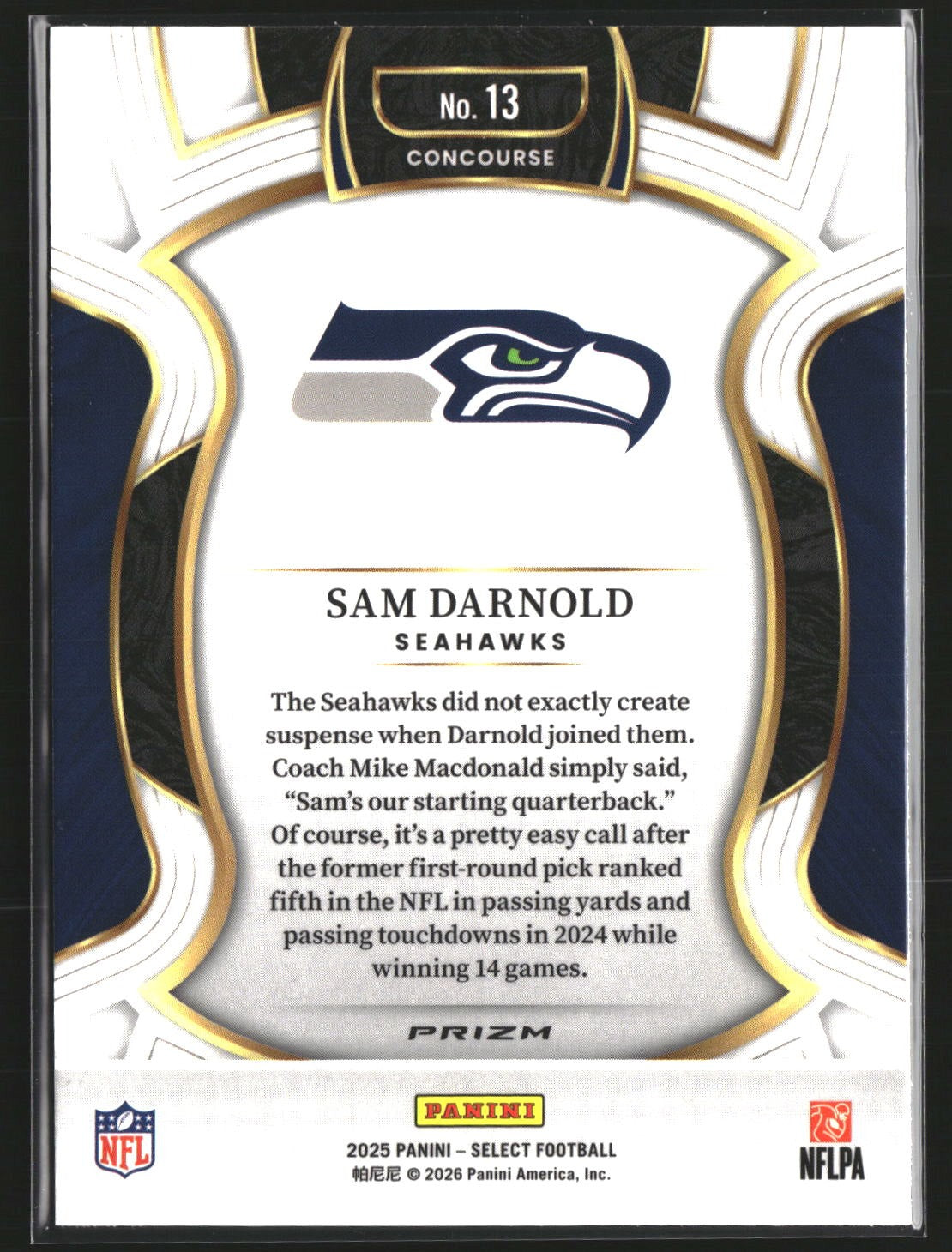 Sam Darnold 2025 Panini Select 13 Silver Prizm Seattle Seahawks