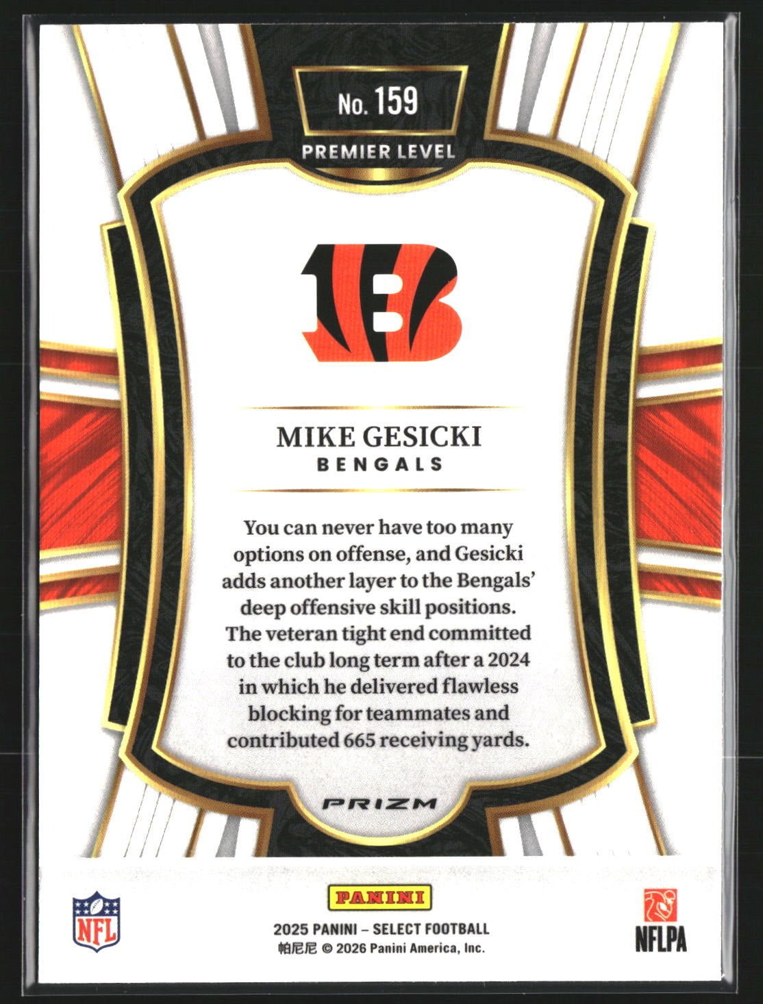 Mike Gesicki 2025 Panini Select 159 Black and Red Prizm Shock Cincinnati Bengals