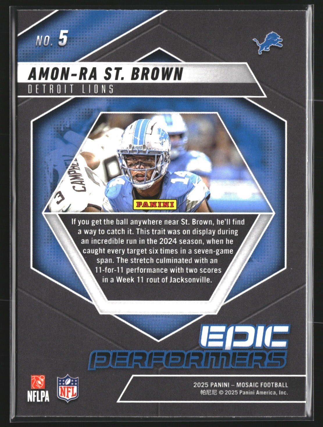 Amon-Ra St. Brown 2025 Panini Mosaic 5 Epic Performers Mosaic Detroit Lions