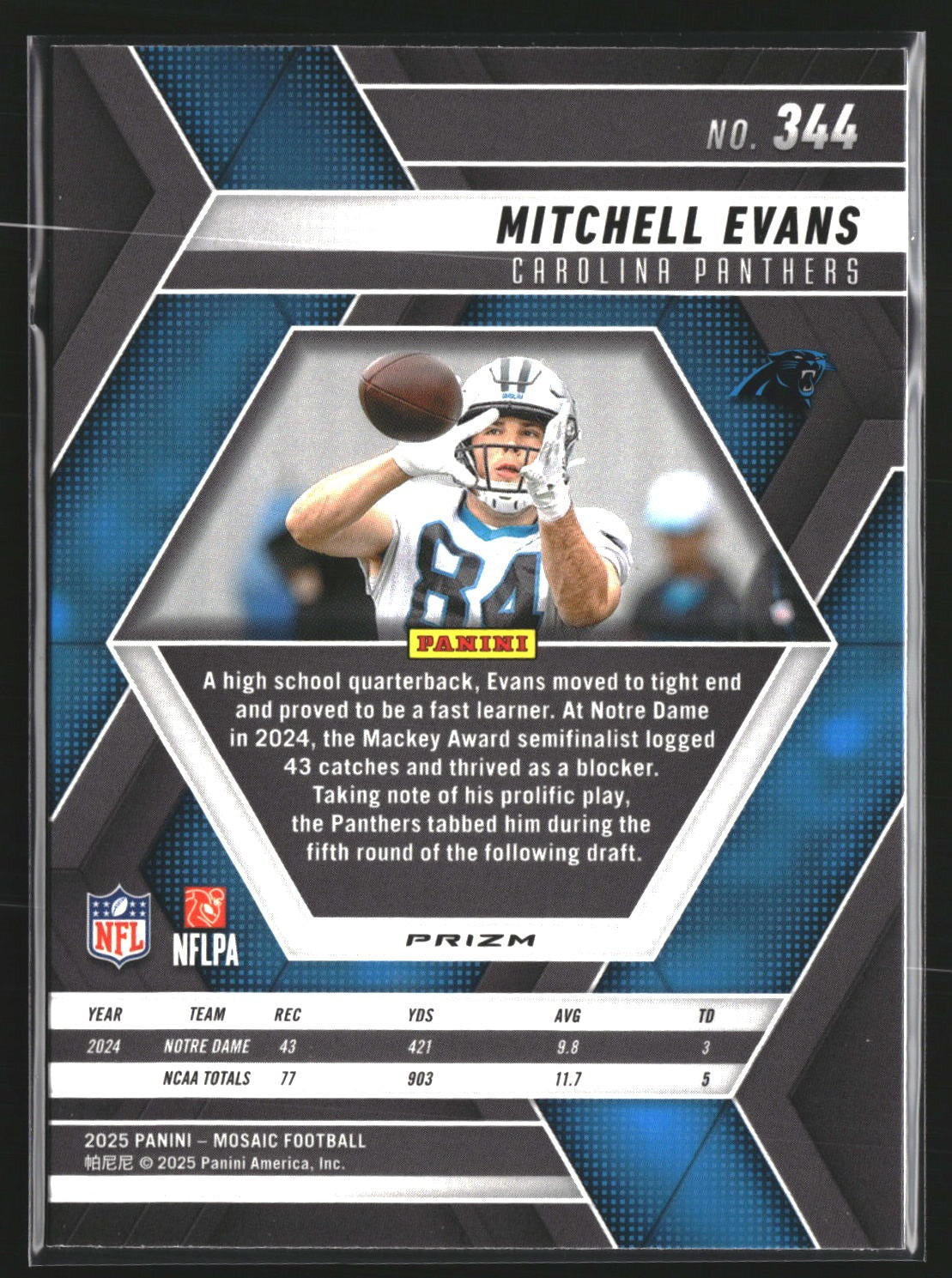 Mitchell Evans 2025 Panini Mosaic 344 Red Scope RC RC Carolina Panthers