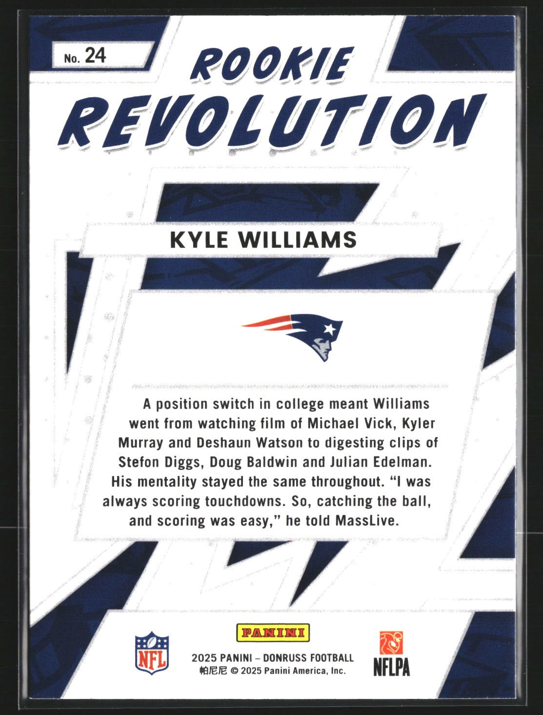 Kyle Williams 2025 Donruss 24 Rookie Revolution New England Patriots