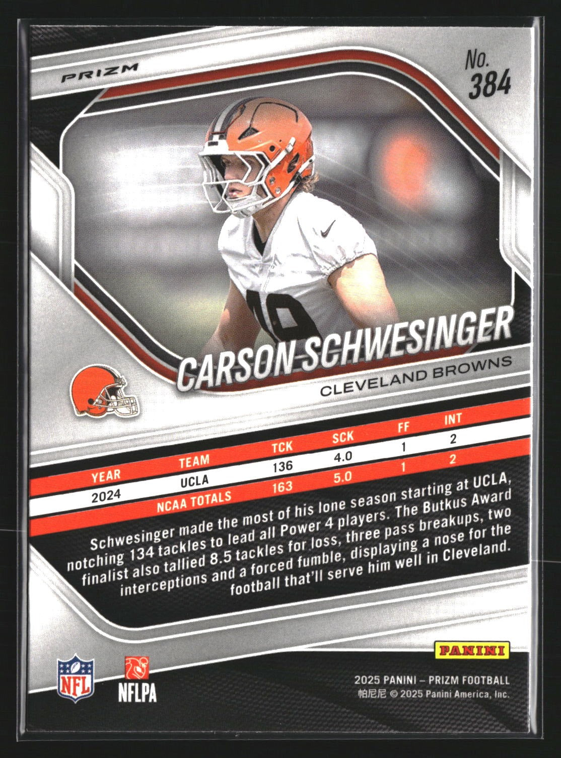 Carson Schwesinger 2025 Panini Prizm 384 Pink Cleveland Browns