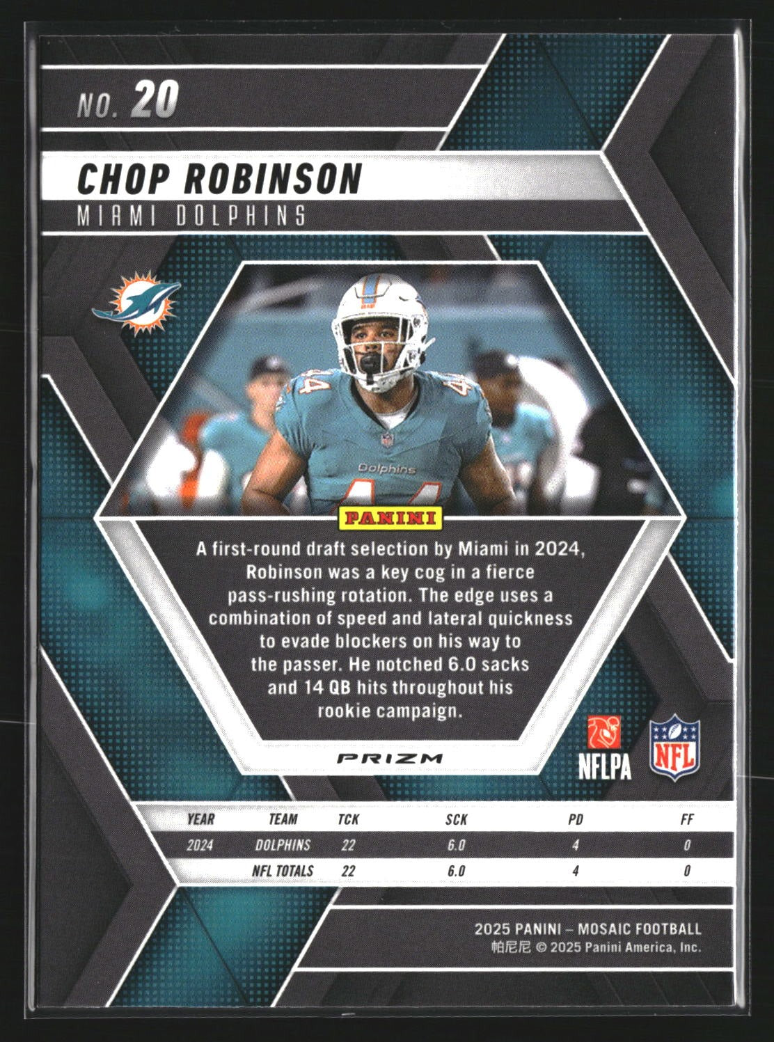 Chop Robinson 2025 Panini Mosaic 20 Silver Miami Dolphins
