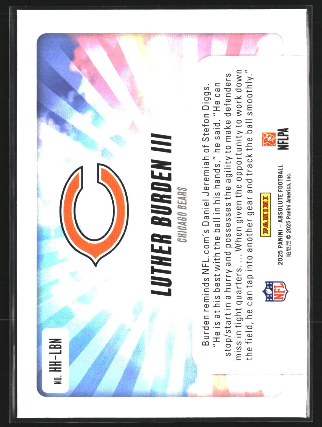 Luther Burden III 2025 Panini Absolute HH-LBN Hog Heaven Chicago Bears