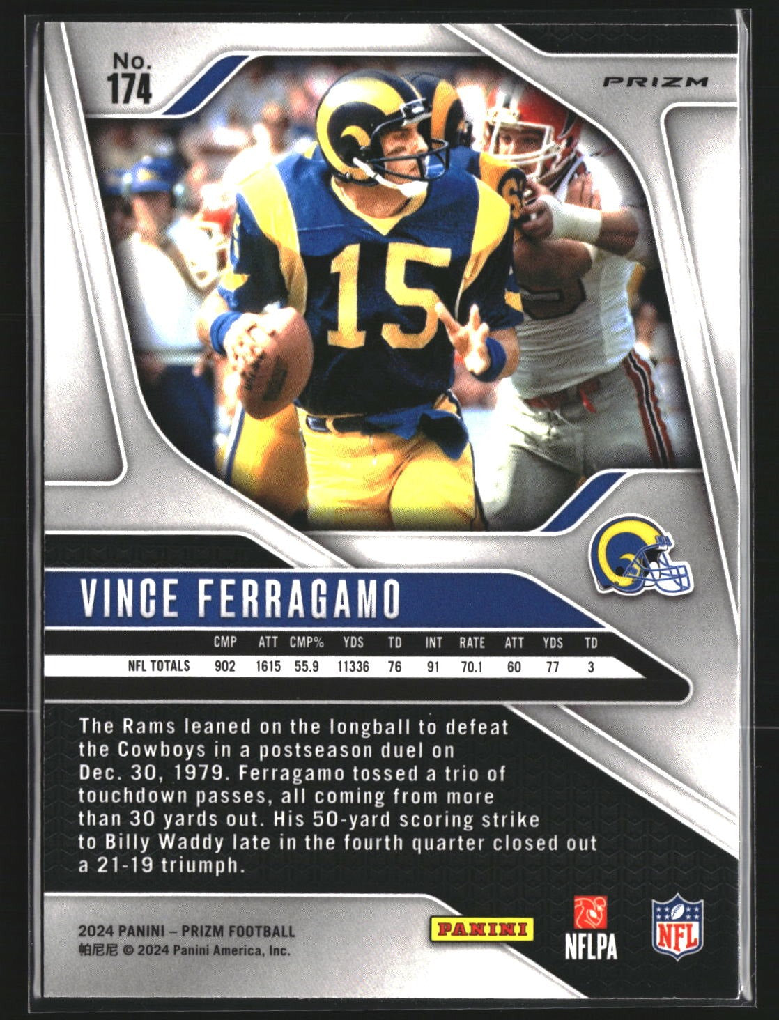 Vince Ferragamo 2024 Panini Prizm 174 Lazer Los Angeles Rams