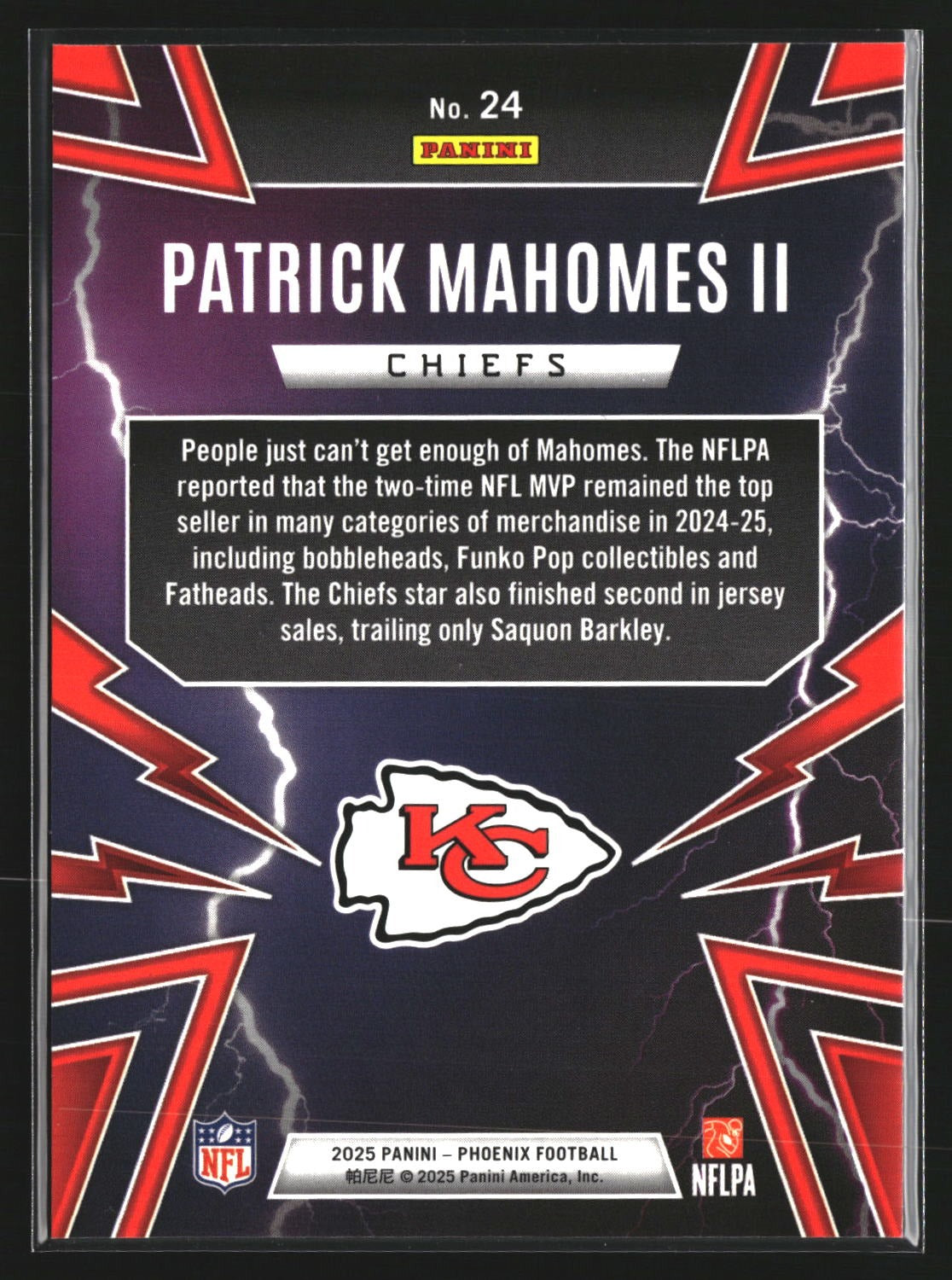 Patrick Mahomes II 2025 Panini Phoenix 24 Thunderbirds Kansas City Chiefs