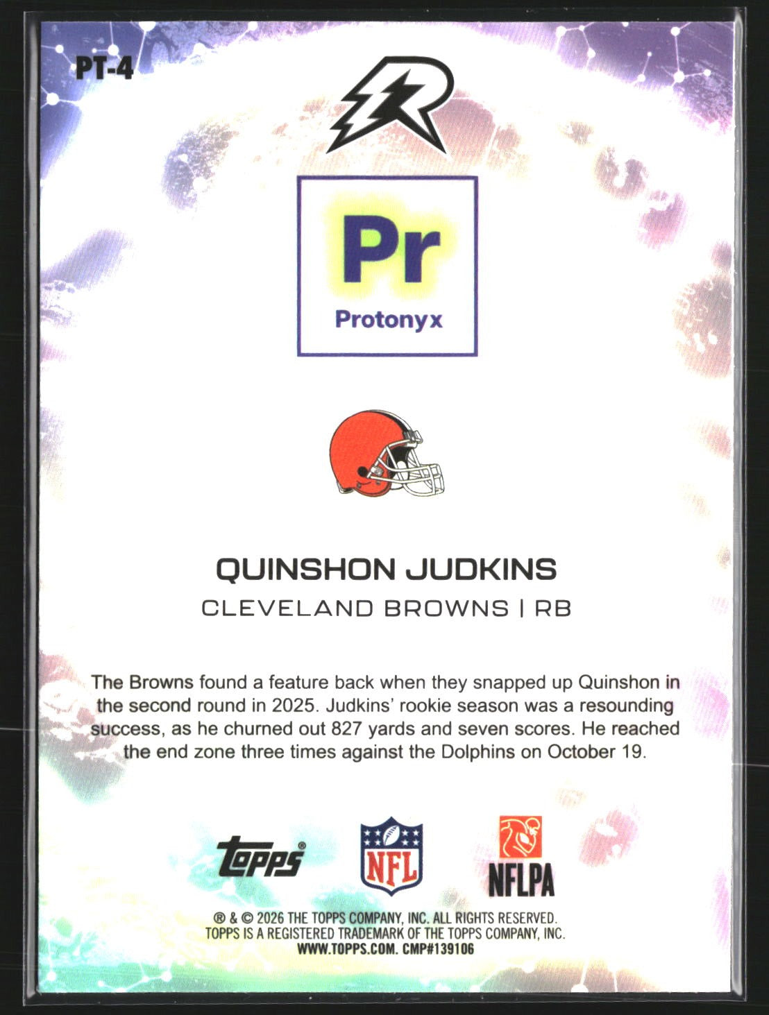 Quinshon Judkins 2025 Topps Resurgence PT-4 Protonyx Cleveland Browns