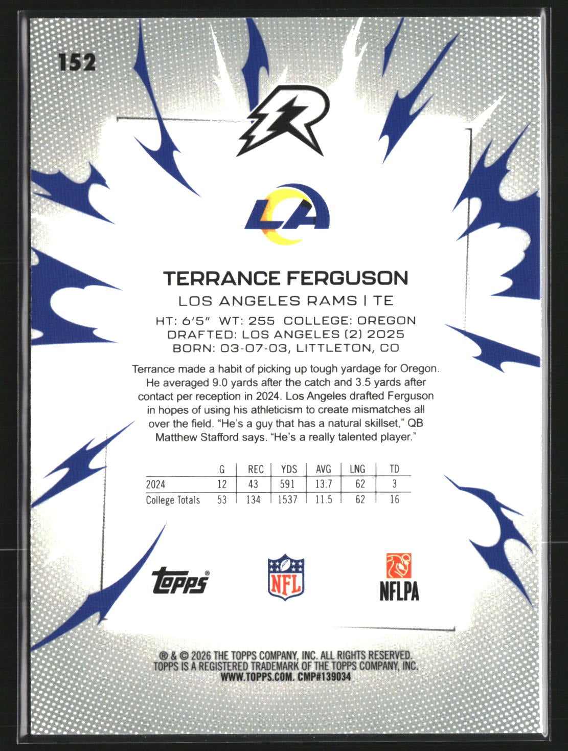 Terrance Ferguson 2025 Topps Resurgence 152 Sky Blue & Pink Shock Refractor Rams