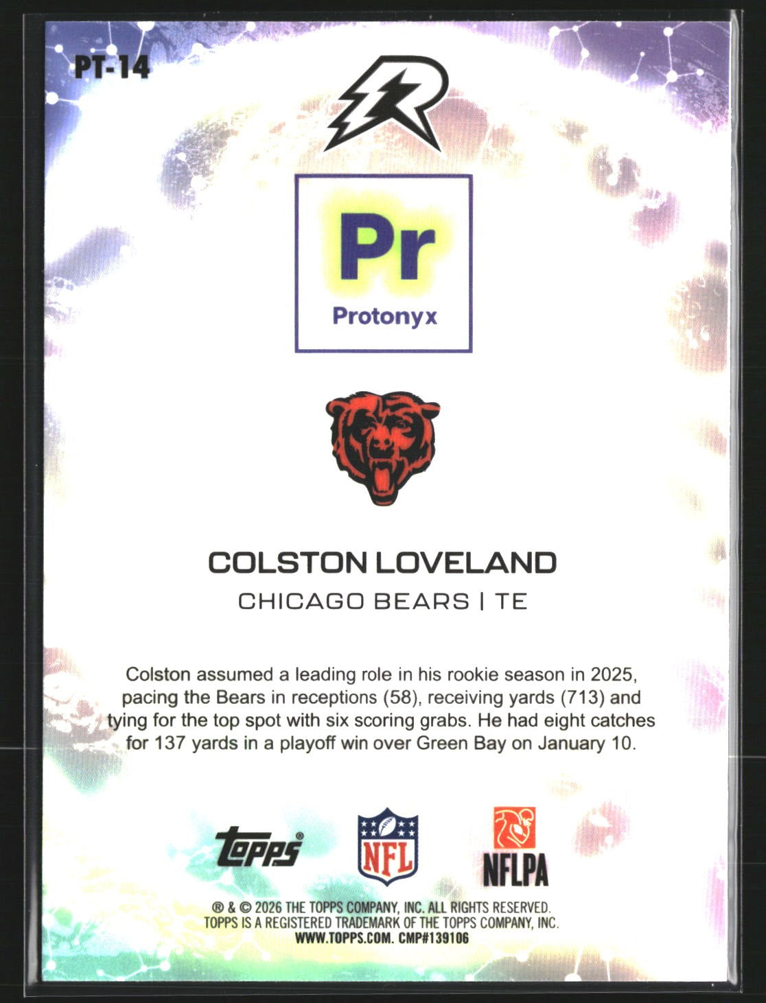 Colston Loveland 2025 Topps Resurgence PT-14 Protonyx Chicago Bears