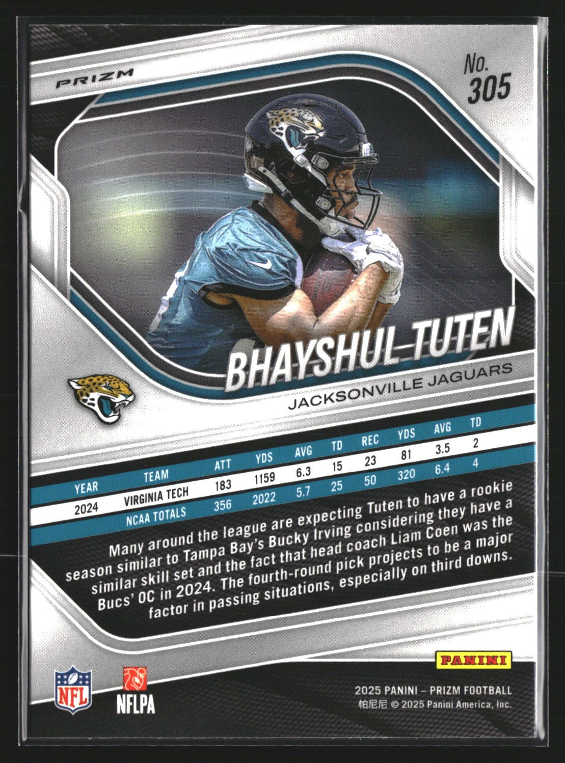 Bhayshul Tuten 2025 Panini Prizm 305 White Disco Jacksonville Jaguars