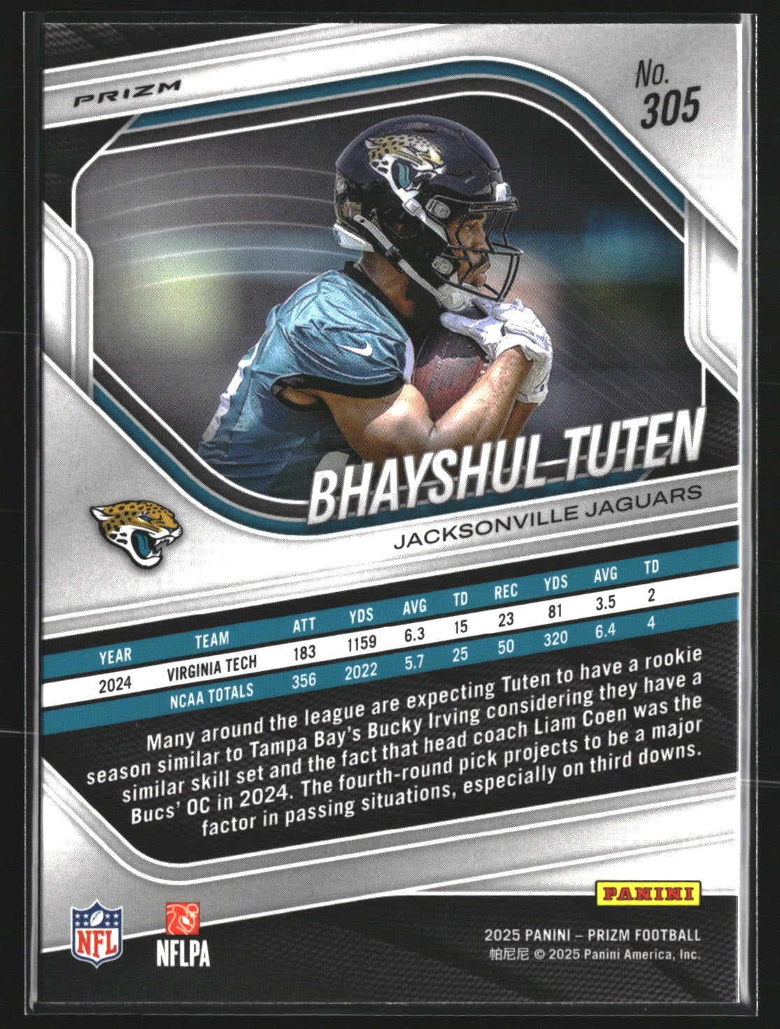 Bhayshul Tuten 2025 Panini Prizm 305 Silver Jacksonville Jaguars