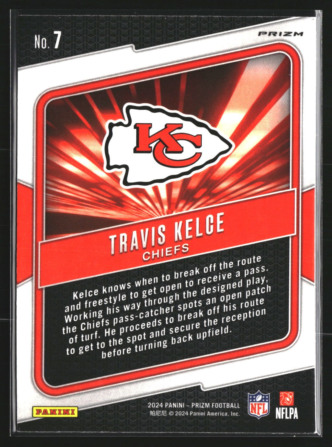 Travis Kelce 2024 Panini Prizm 7 Hype Green Ice Prizm Kansas City Chiefs
