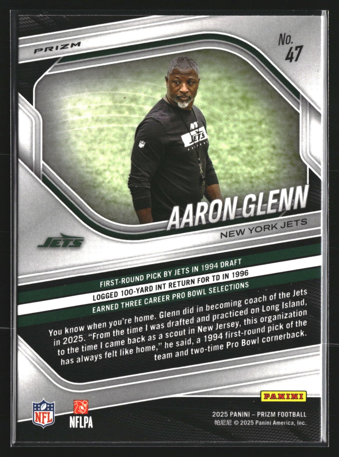 Aaron Glenn 2025 Panini Prizm 47 White Disco New York Jets